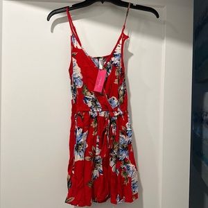 Red floral romper